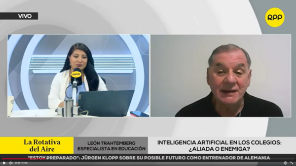 Entrevista RPP León Trahtemberg sobre I.A. en colegios.